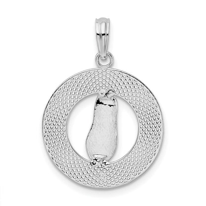 Sterling Silver De-Ani Rhodium-Plated Pentwater Michigan Circle With Flip Flop Pendant