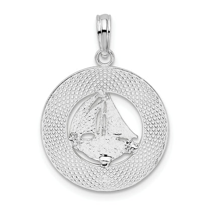 Sterling Silver De-Ani Rhodium-Plated Pentwater Michigan Circle With Sailboat Pendant
