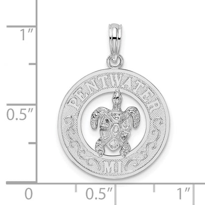 Sterling Silver De-Ani Rhodium-Plated Pentwater Michigan Circle With Turtle Pendant