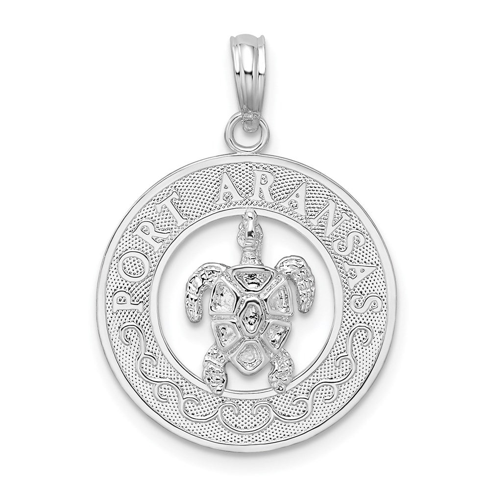 Sterling Silver De-Ani Rhodium-Plated Port Aransas Circle With Turtle Pendant