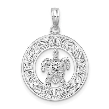 Sterling Silver De-Ani Rhodium-Plated Port Aransas Circle With Turtle Pendant