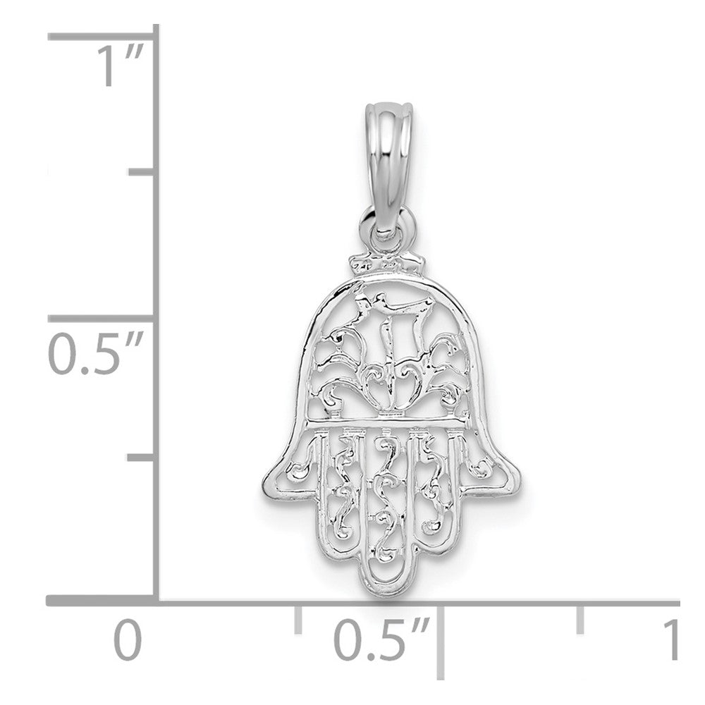 Sterling Silver De-Ani Rhodium-Plated Polished Cut-Out Hamsa Pendant