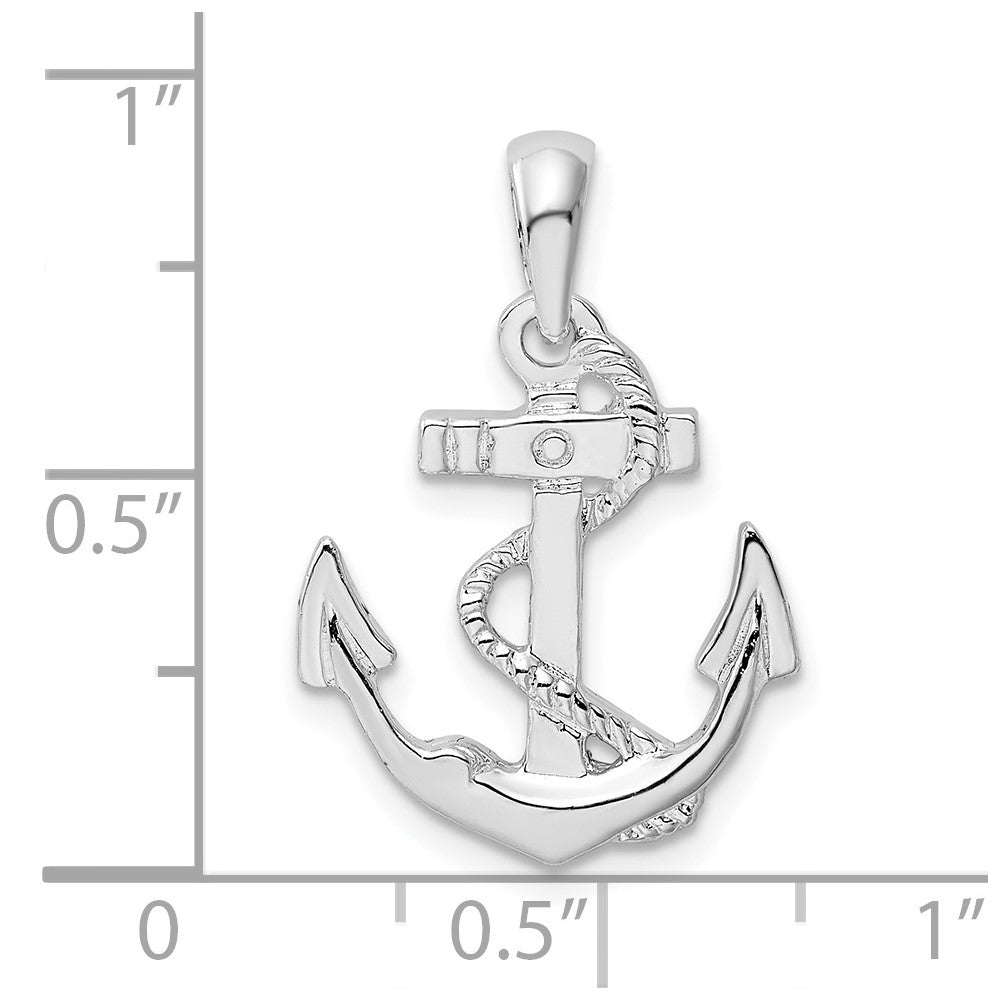 Sterling Silver De-Ani Rhodium-Plated Polished Anchor With Rope Pendant