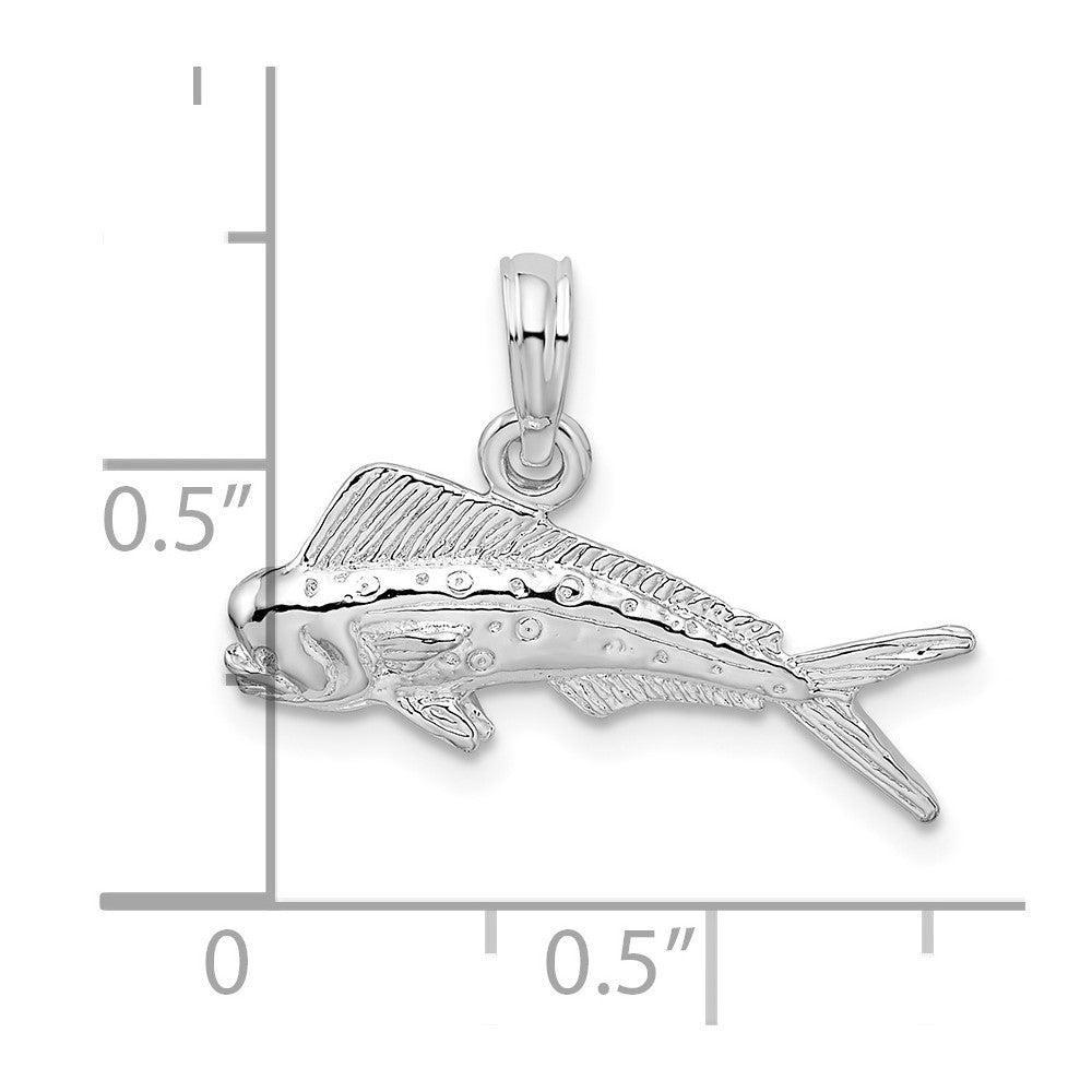 Sterling Silver De-Ani Rhodium-Plated Polished Mahi-Mahi Fish Pendant