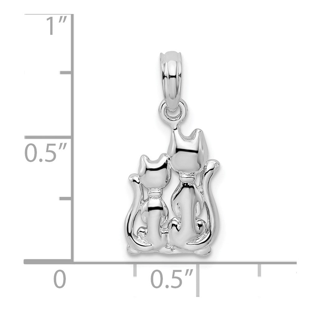 Sterling Silver De-Ani Rhodium-Plated Polished Big And Little Cats Pendant