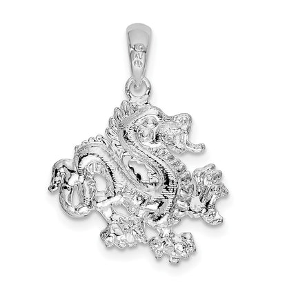 Sterling Silver De-Ani Rhodium-Plated Polished Small Dragon Pendant