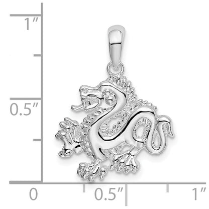 Sterling Silver De-Ani Rhodium-Plated Polished Small Dragon Pendant