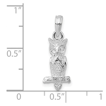 Sterling Silver De-Ani Rhodium-Plated Polished 3D Owl Pendant