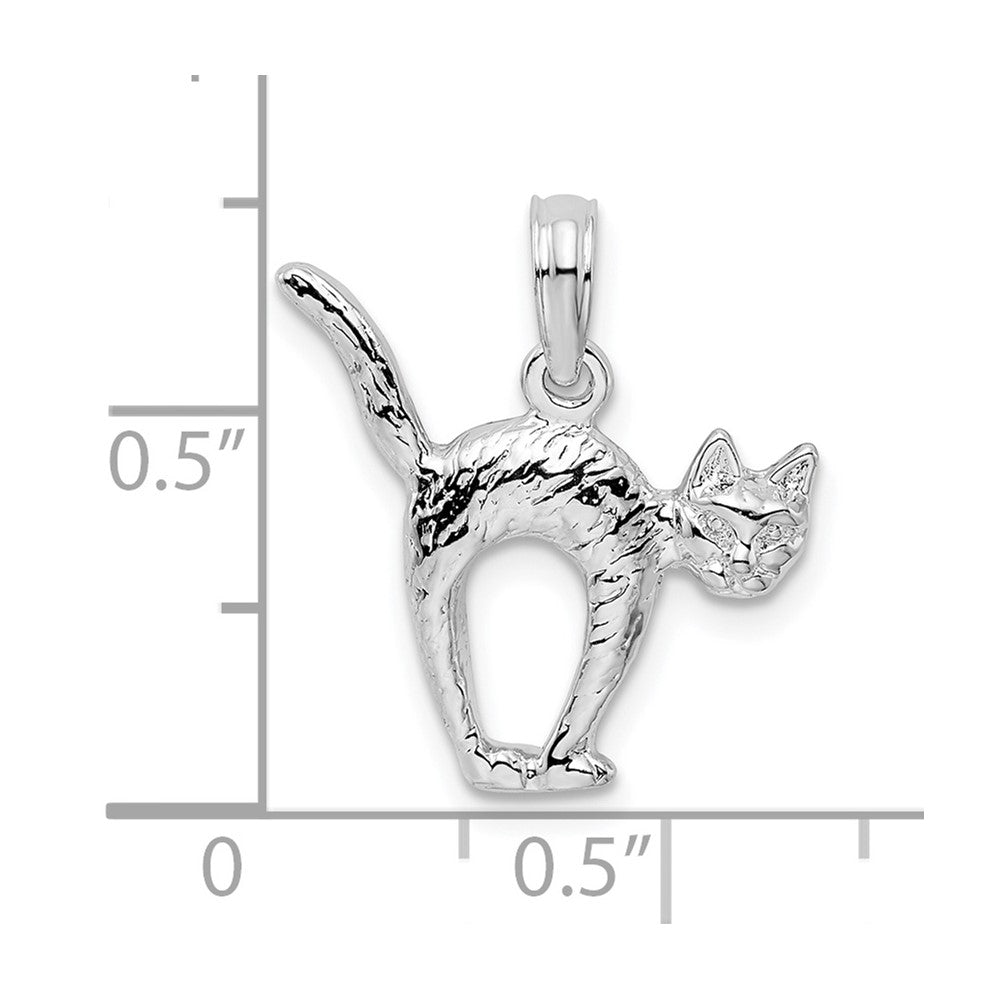 Sterling Silver De-Ani Rhodium-Plated Textured 3D Cat With Arched Back Pendant