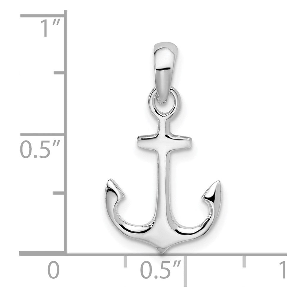 Sterling Silver De-Ani Rhodium-Plated Polished 3D Anchor Pendant