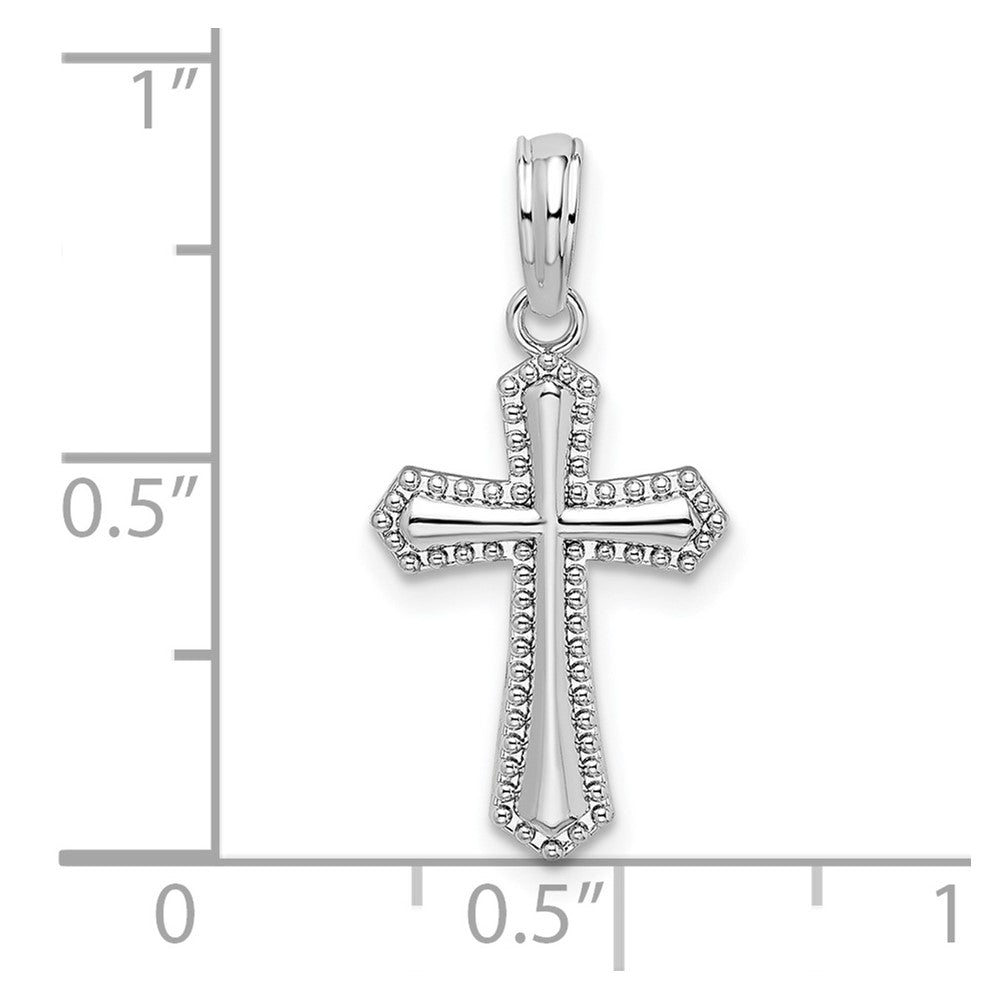 Sterling Silver De-Ani Rhodium-Plated Polished Beaded Passion Cross Pendant