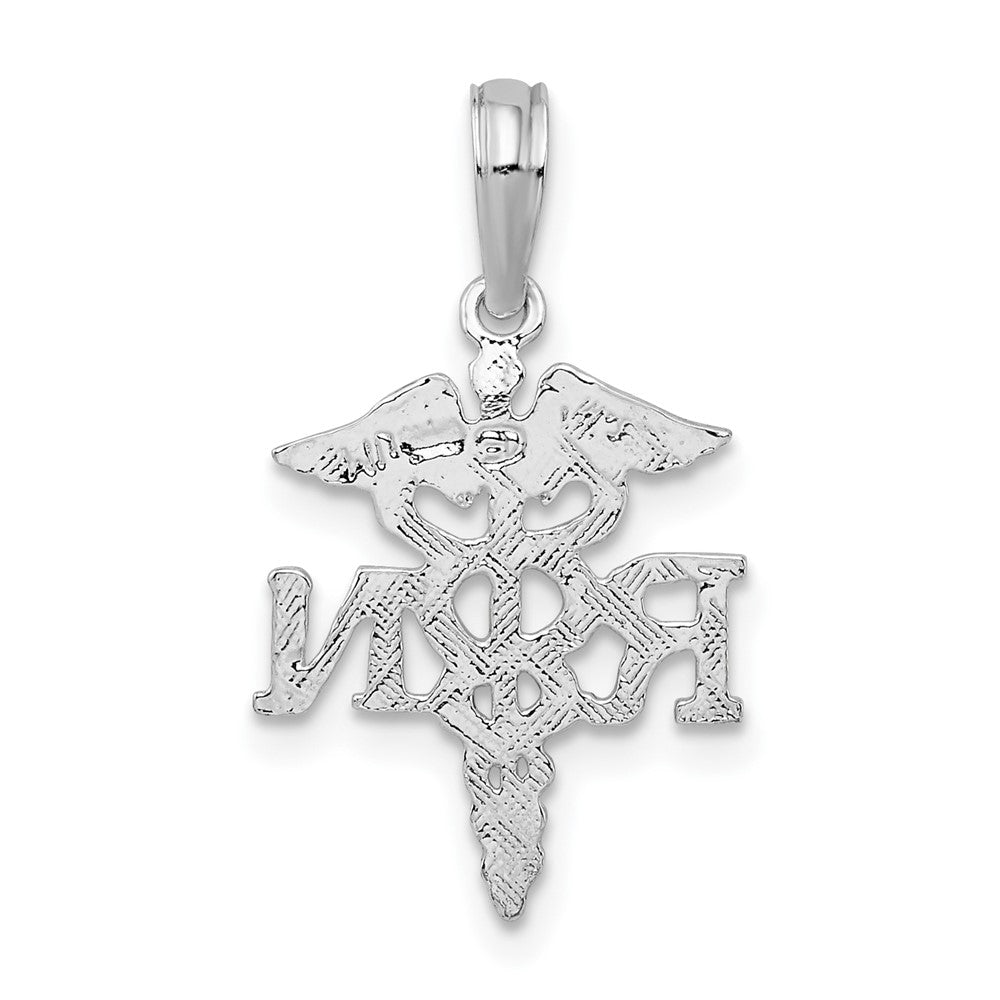 Sterling Silver De-Ani Rhodium-Plated Polished Rn Caduceus Pendant