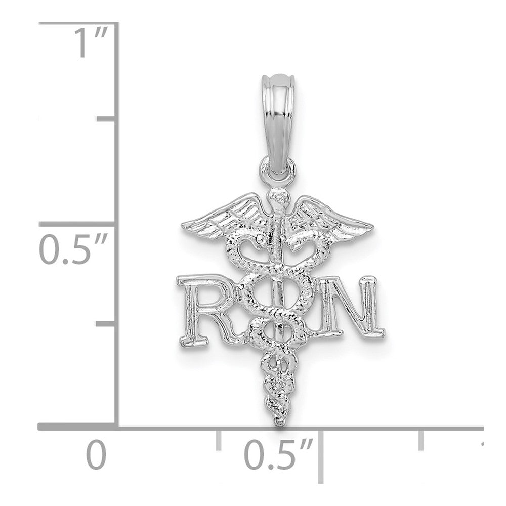 Sterling Silver De-Ani Rhodium-Plated Polished Rn Caduceus Pendant