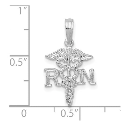 Sterling Silver De-Ani Rhodium-Plated Polished Rn Caduceus Pendant