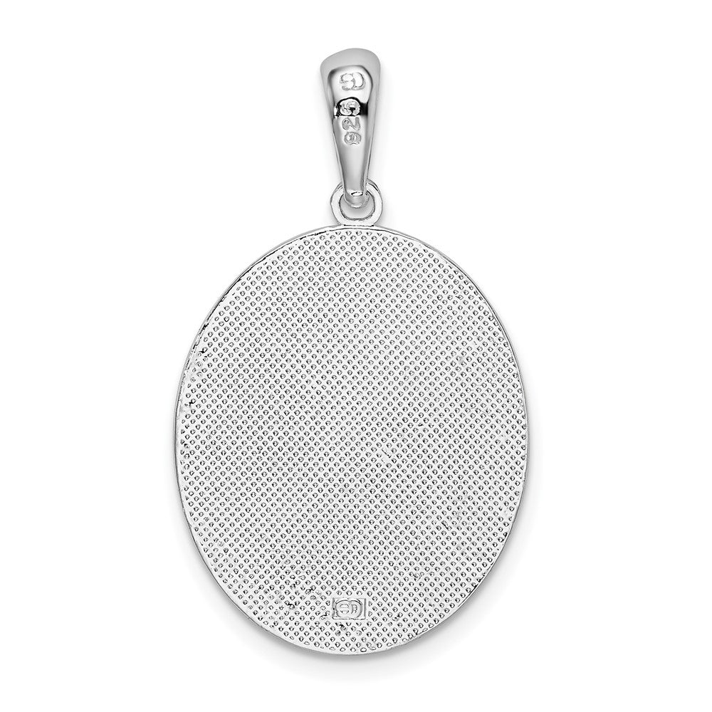 Sterling Silver De-Ani Rhodium-Plated Textured Flamingos With Palm Tree Oval Pendant