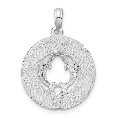 Sterling Silver De-Ani Rhodium-Plated Polished Sanibel Circle With Dolphins Pendant