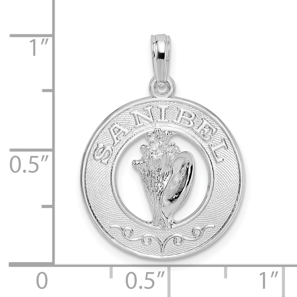 Sterling Silver De-Ani Rhodium-Plated Polished Sanibel Circle With Shell Pendant
