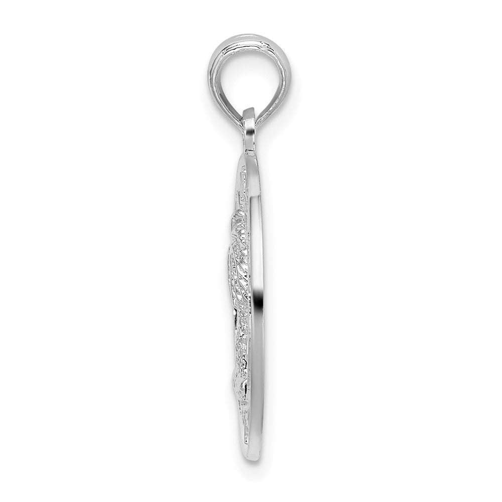 Sterling Silver De-Ani Rhodium-Plated Polished Sanibel Circle With Palm Tree Pendant