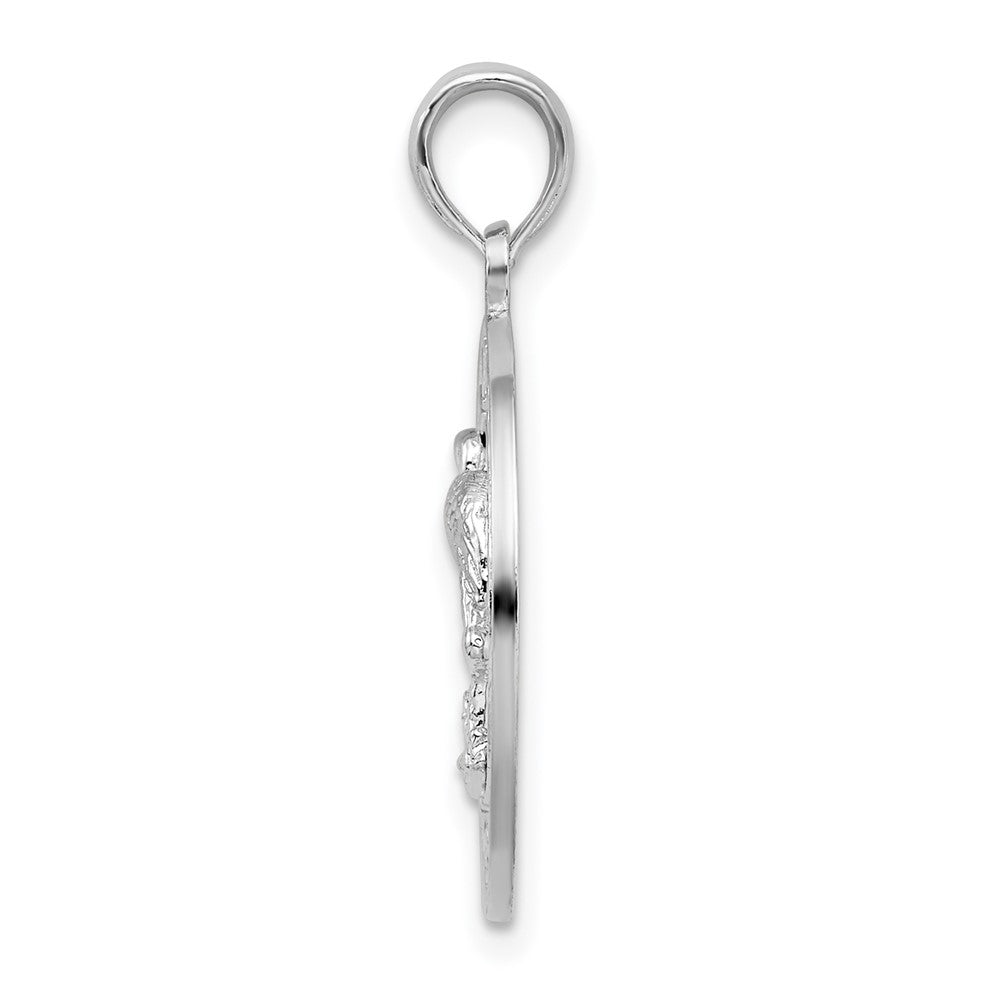 Sterling Silver De-Ani Rhodium-Plated Polished Sanibel Circle With Flamingo Pendant