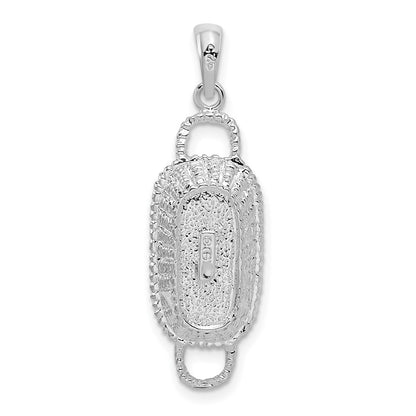 Sterling Silver De-Ani Rhodium-Plated Polished 3D Rectangular Basket Pendant