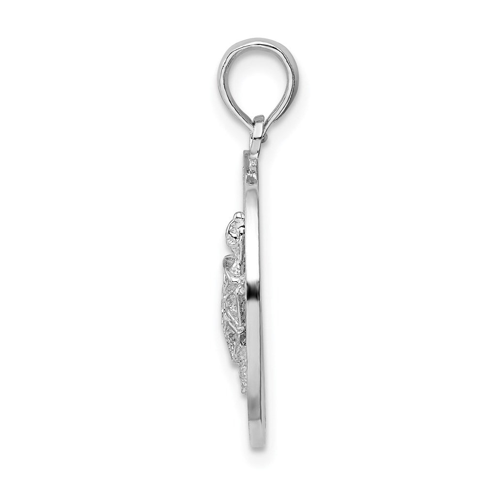 Sterling Silver De-Ani Rhodium-Plated Turks And Caicos Circle With Turtle Pendant