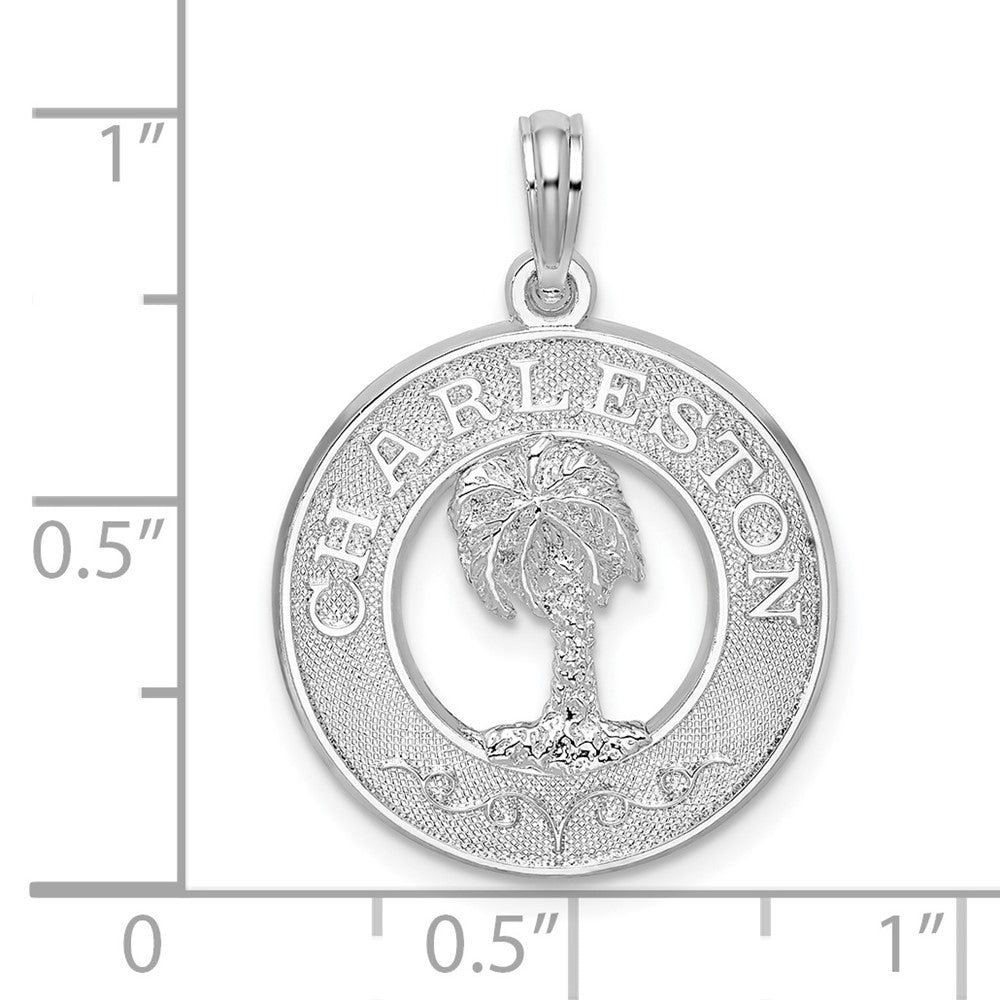 Sterling Silver De-Ani Rhodium-Plated Charleston Circle With Palm Tree Pendant