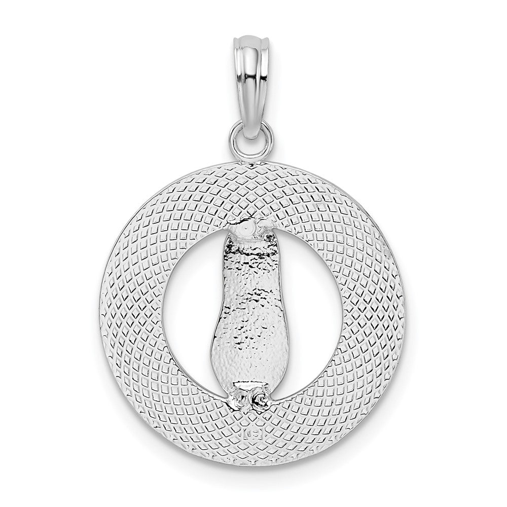 Sterling Silver De-Ani Rhodium-Plated Ocean City Maryland Circle With Flip-Flop Pendant