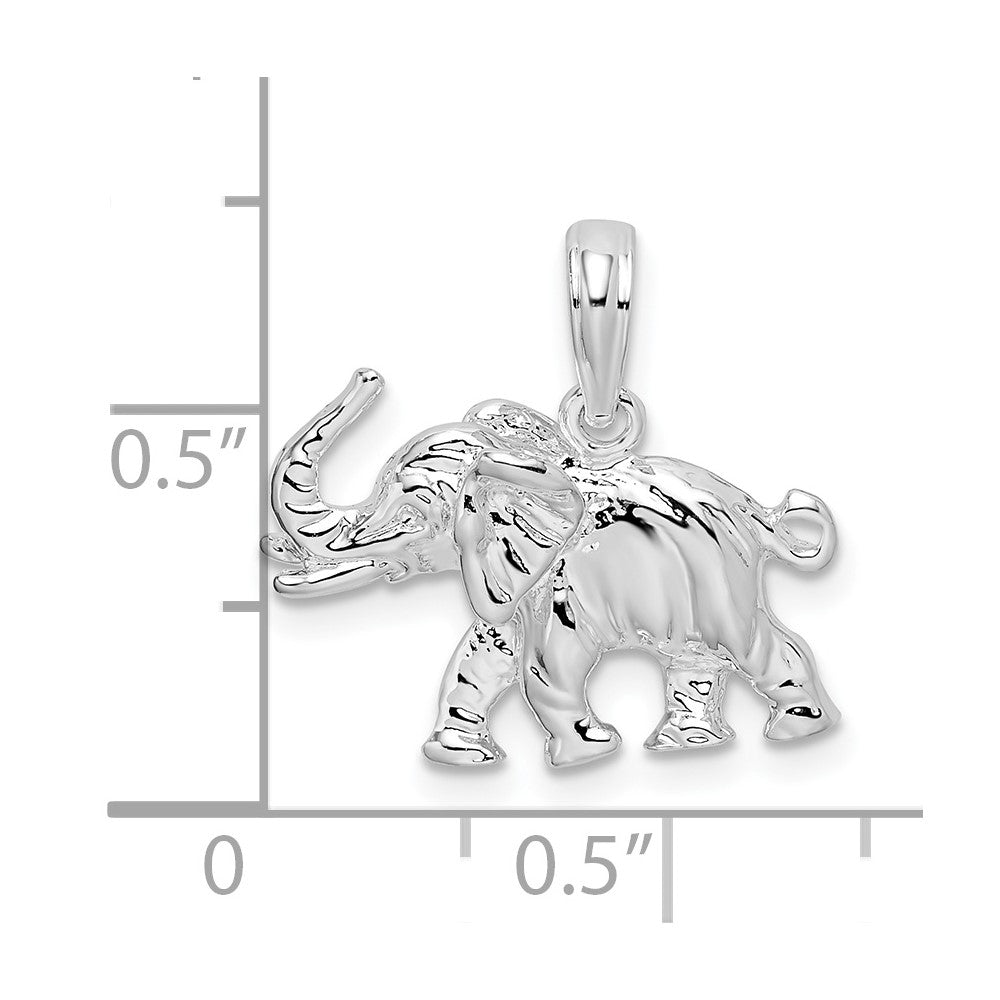 Sterling Silver De-Ani Rhodium-Plated Polished 3D Elephant Pendant