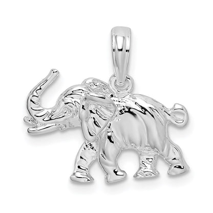 Sterling Silver De-Ani Rhodium-Plated Polished 3D Elephant Pendant