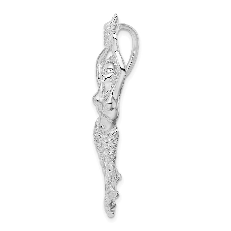 Sterling Silver De-Ani Rhodium-Plated Polished Large Mermaid With Shell Slide