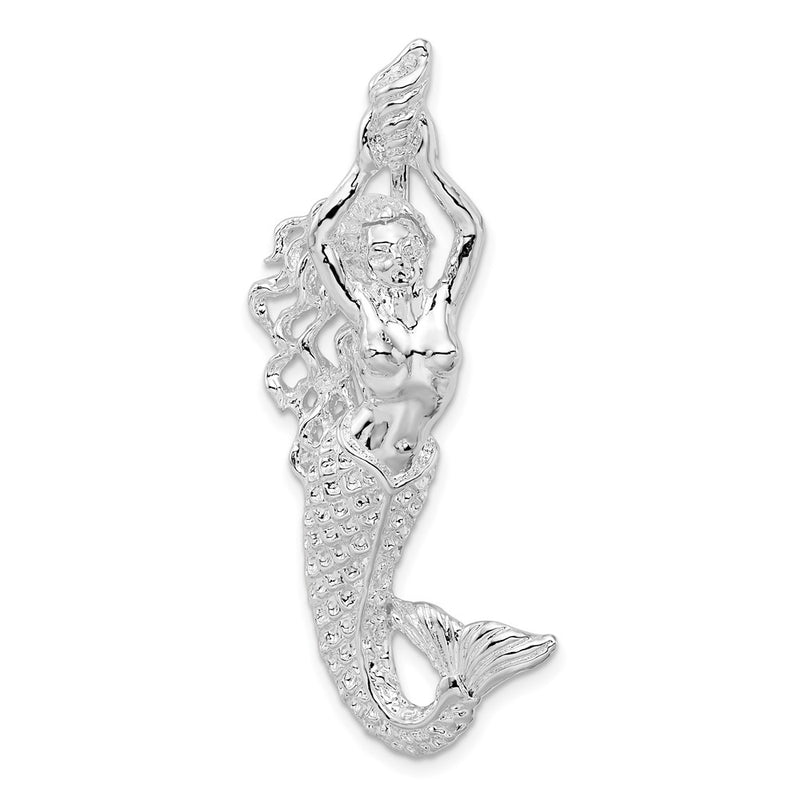 Sterling Silver De-Ani Rhodium-Plated Polished Large Mermaid With Shell Slide
