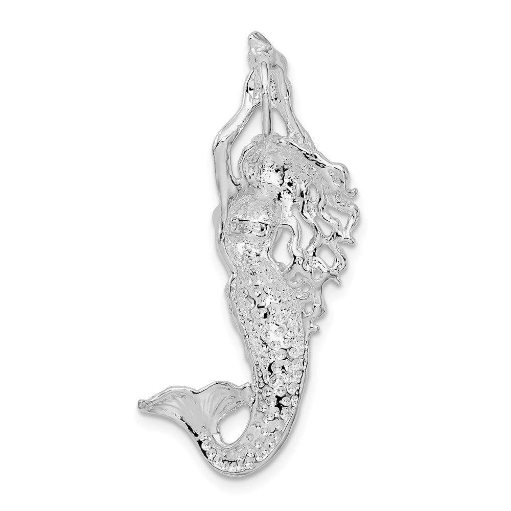 Sterling Silver De-Ani Rhodium-Plated Polished Mermaid With Shell Slide