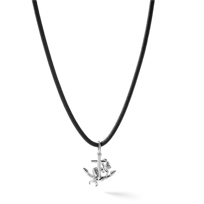 Sterling Silver De-Ani Rhodium-Plated Polished 3D Anchor With Mermaid Pendant