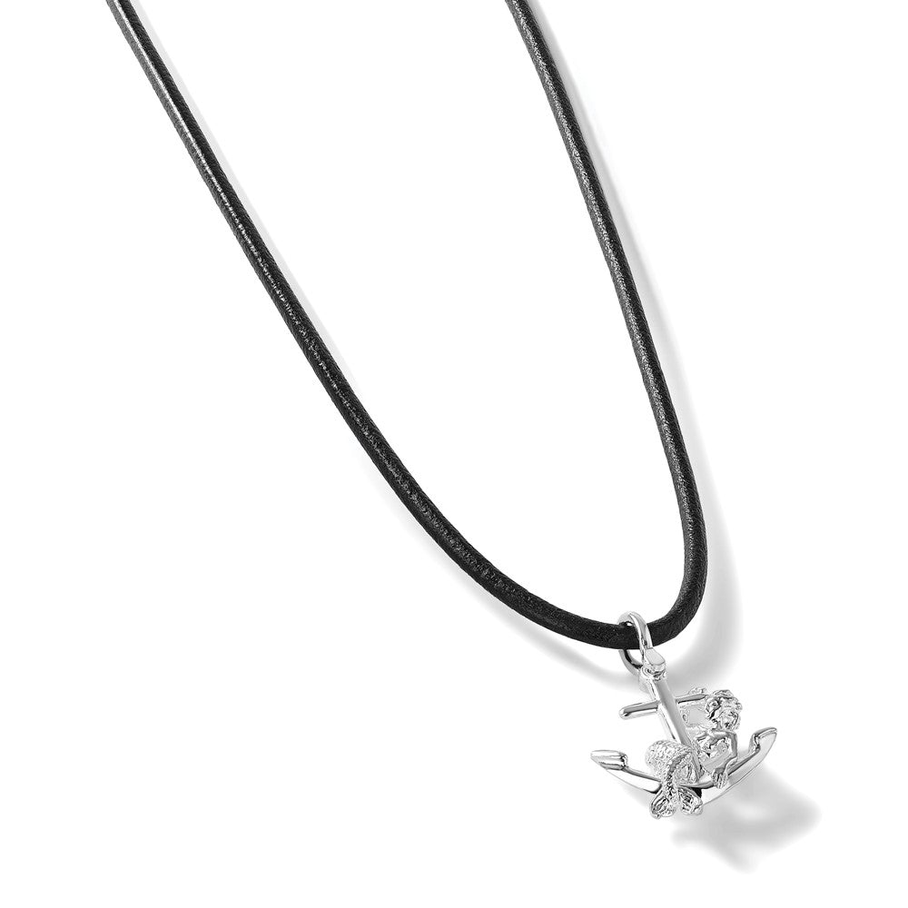 Sterling Silver De-Ani Rhodium-Plated Polished 3D Anchor With Mermaid Pendant