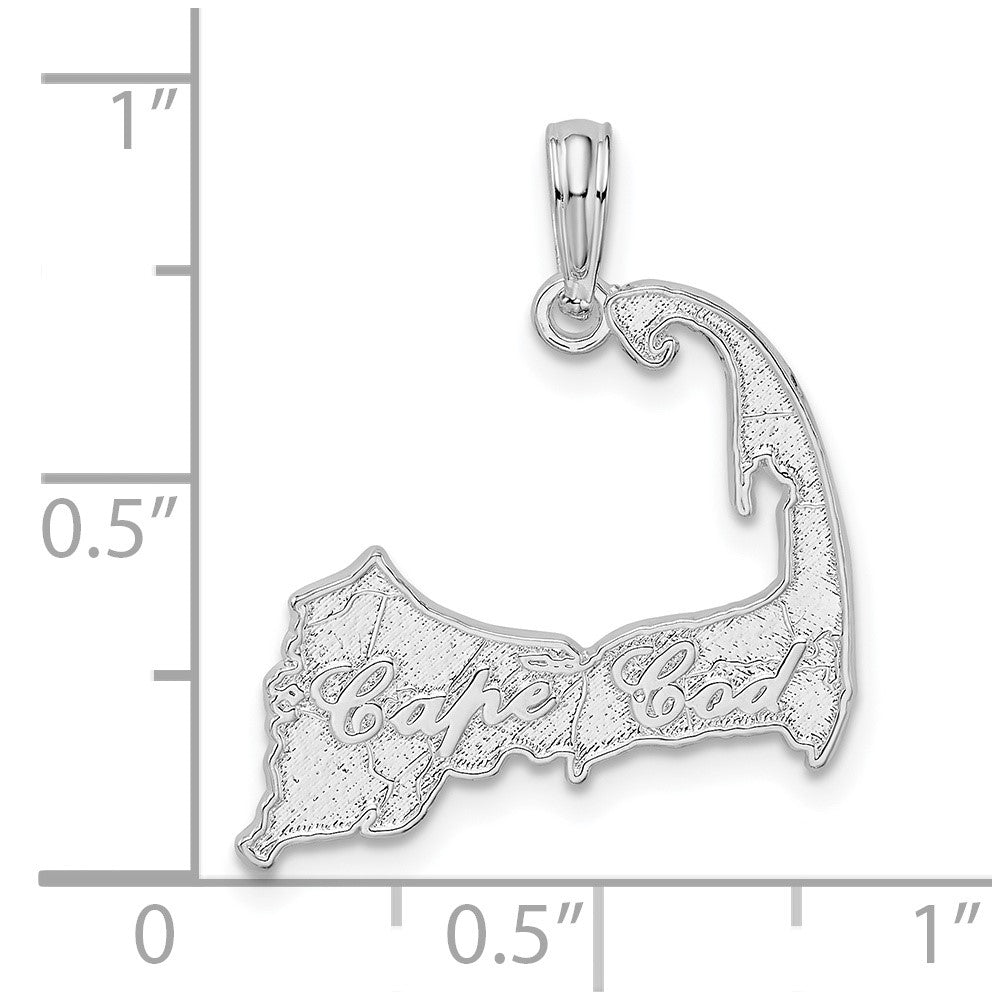 Sterling Silver De-Ani Rhodium-Plated Polished Cape Cod Map Pendant