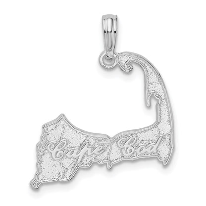Sterling Silver De-Ani Rhodium-Plated Polished Cape Cod Map Pendant