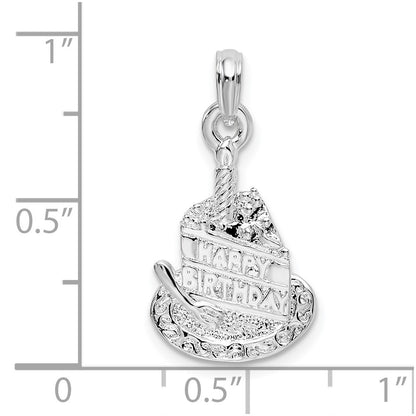 Sterling Silver De-Ani Polished Happy Birthday Slice Of Cake Pendant