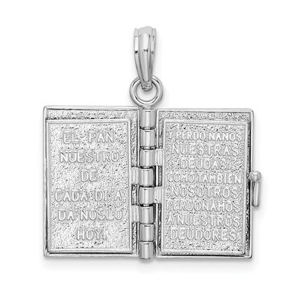 Sterling Silver De-Ani Rhodium-Plated Moveable 3D Spanish Santa Biblia Pendant