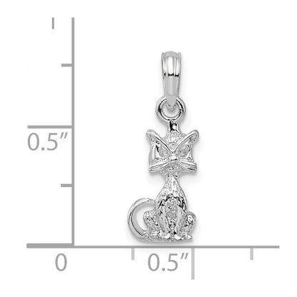 Sterling Silver De-Ani Rhodium-Plated Polished 3D Mini Sitting Cat Pendant
