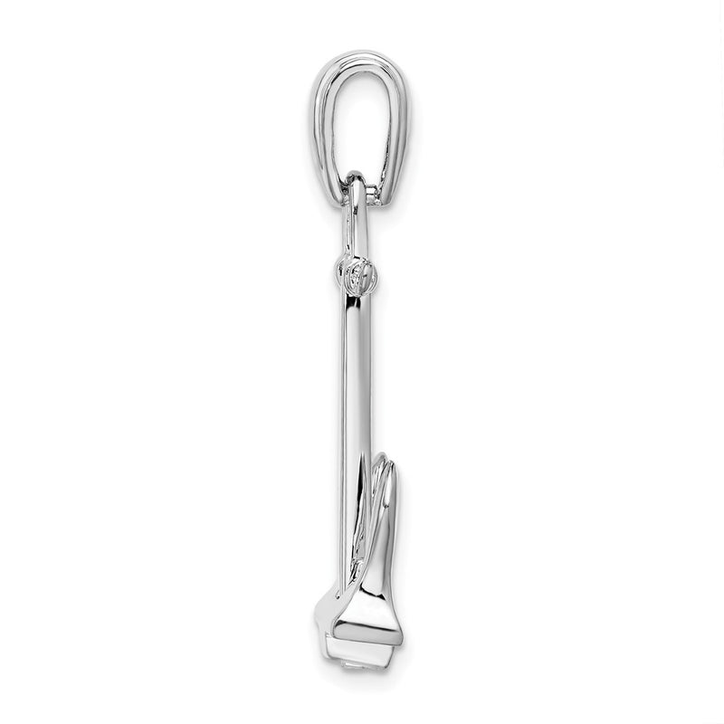 Sterling Silver De-Ani Rhodium-Plated Polished 3D Large Navy Anchor Pendant