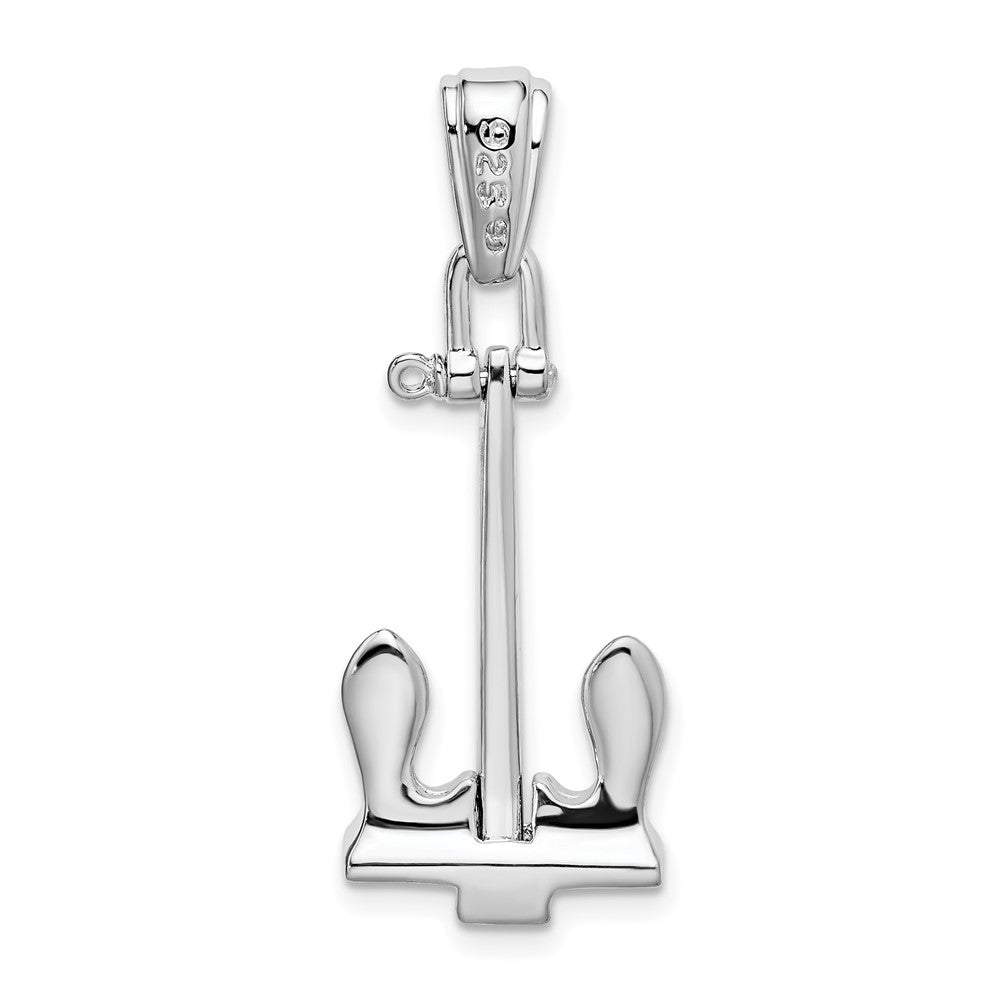 Sterling Silver De-Ani Rhodium-Plated Polished 3D Large Navy Anchor Pendant