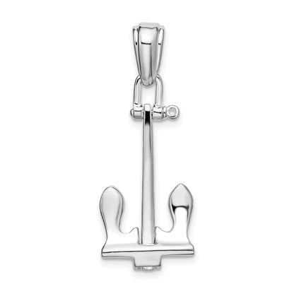 Sterling Silver De-Ani Rhodium-Plated Polished 3D Large Navy Anchor Pendant
