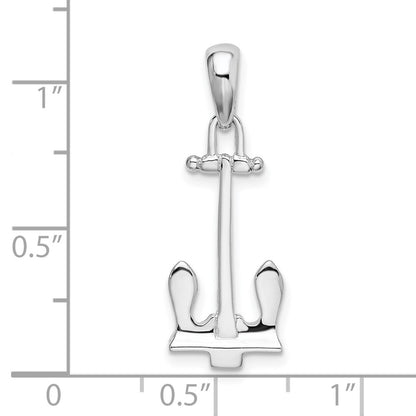 Sterling Silver De-Ani Rhodium-Plated Polished 3D Navy Anchor Pendant