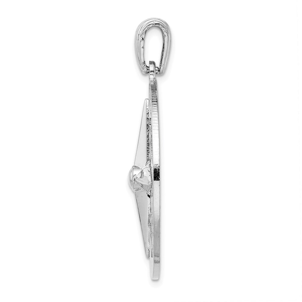 Sterling Silver De-Ani Rhodium-Plated Polished Large Nautical Compass Pendant