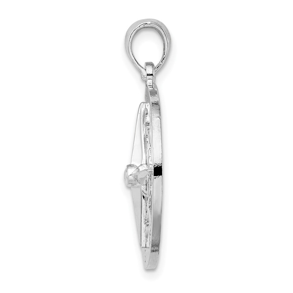 Sterling Silver De-Ani Rhodium-Plated Polished Nautical Compass Pendant