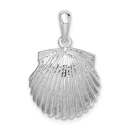 Sterling Silver De-Ani Rhodium-Plated Polished Scallop Shell Pendant
