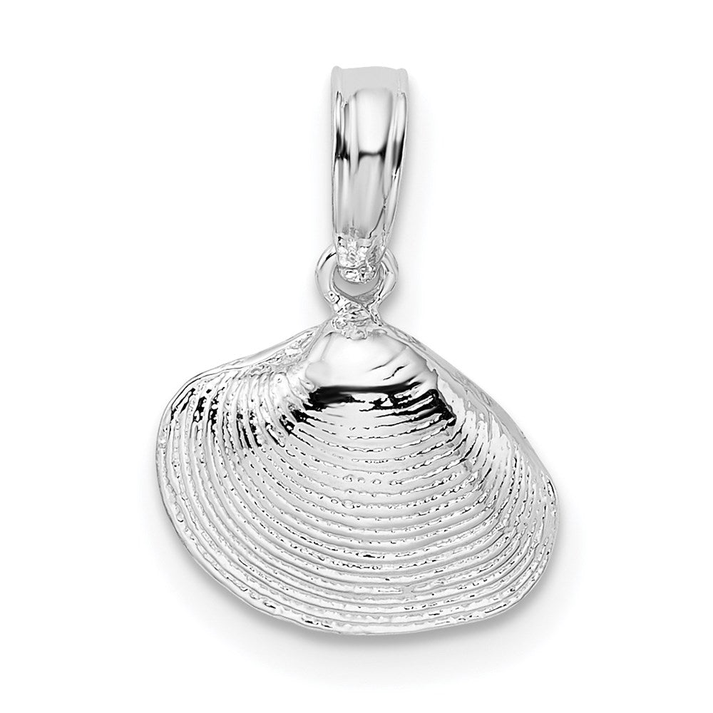 Sterling Silver De-Ani Rhodium-Plated Polished Clam Shell Pendant