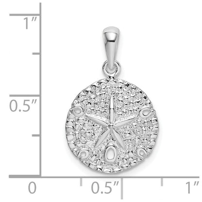 Sterling Silver De-Ani Rhodium-Plated Polished And Textured Sand Dollar Pendant