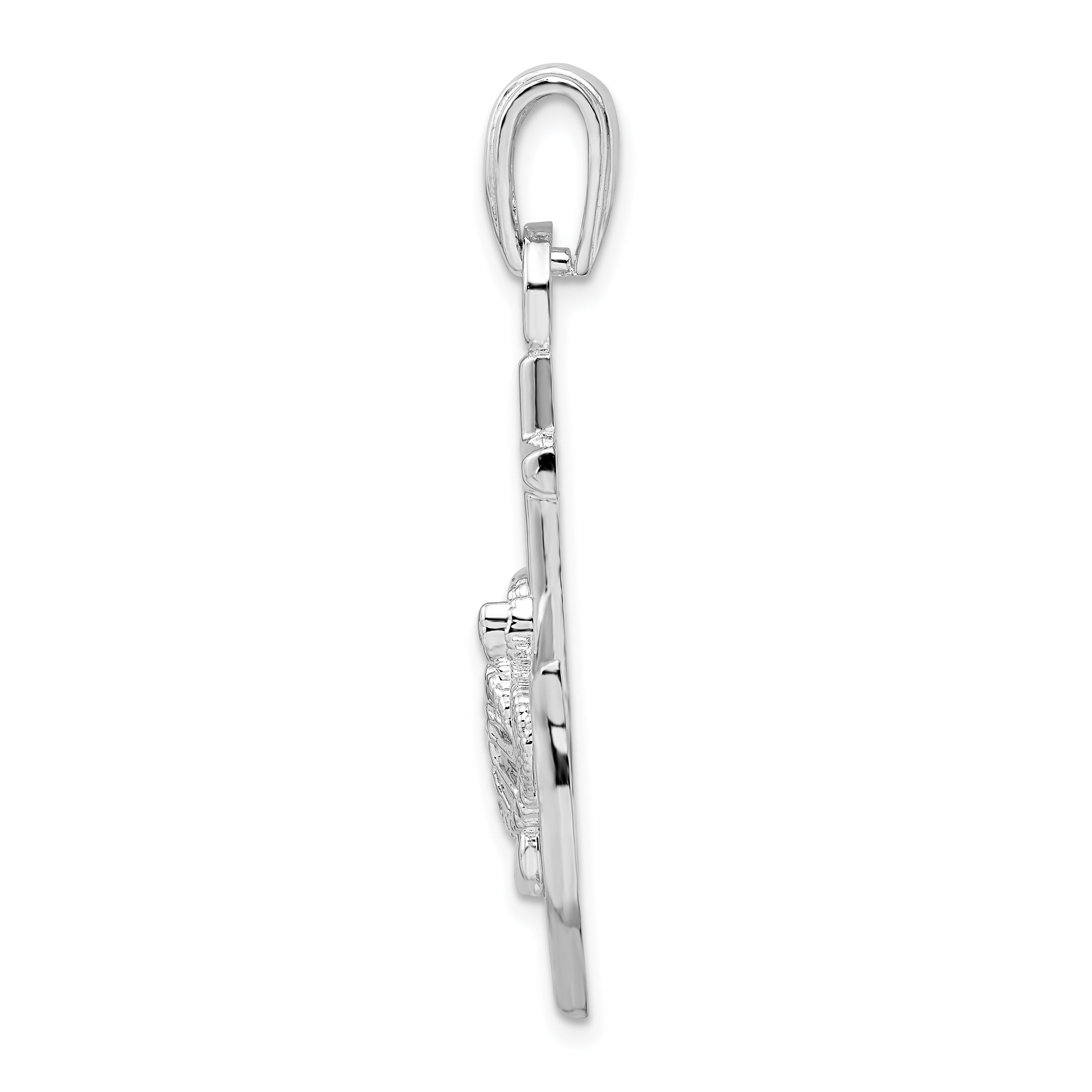 Sterling Silver De-Ani Rhodium-Plated Polished Anchor With Sea Turtle Pendant