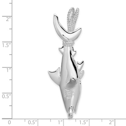 Sterling Silver De-Ani Rhod-Plated Polished 3D Hammerhead Shark Pendant